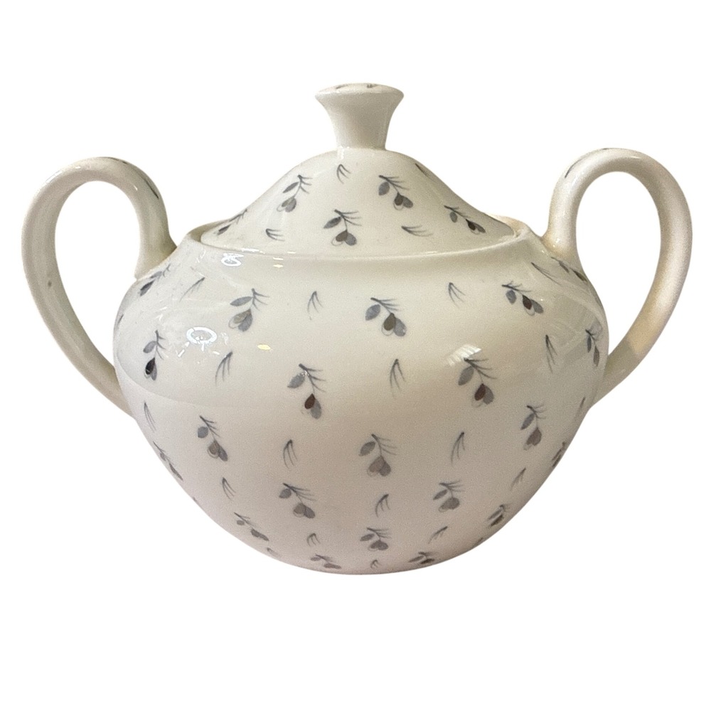 Vintage Wedgwood Bone China Sugar Bowl Creamer Set Made in England Gray Sprigs - Picture 2 of 7